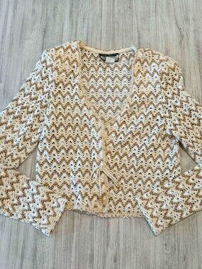 Vintage Wrapper Ivory Crochet Cardigan Women's S Cotton Boho 90s Y2K USA M